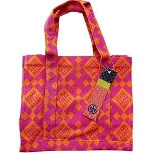 Tory Burch New Pink Orange Breast Cancer Canvas Tote Bag